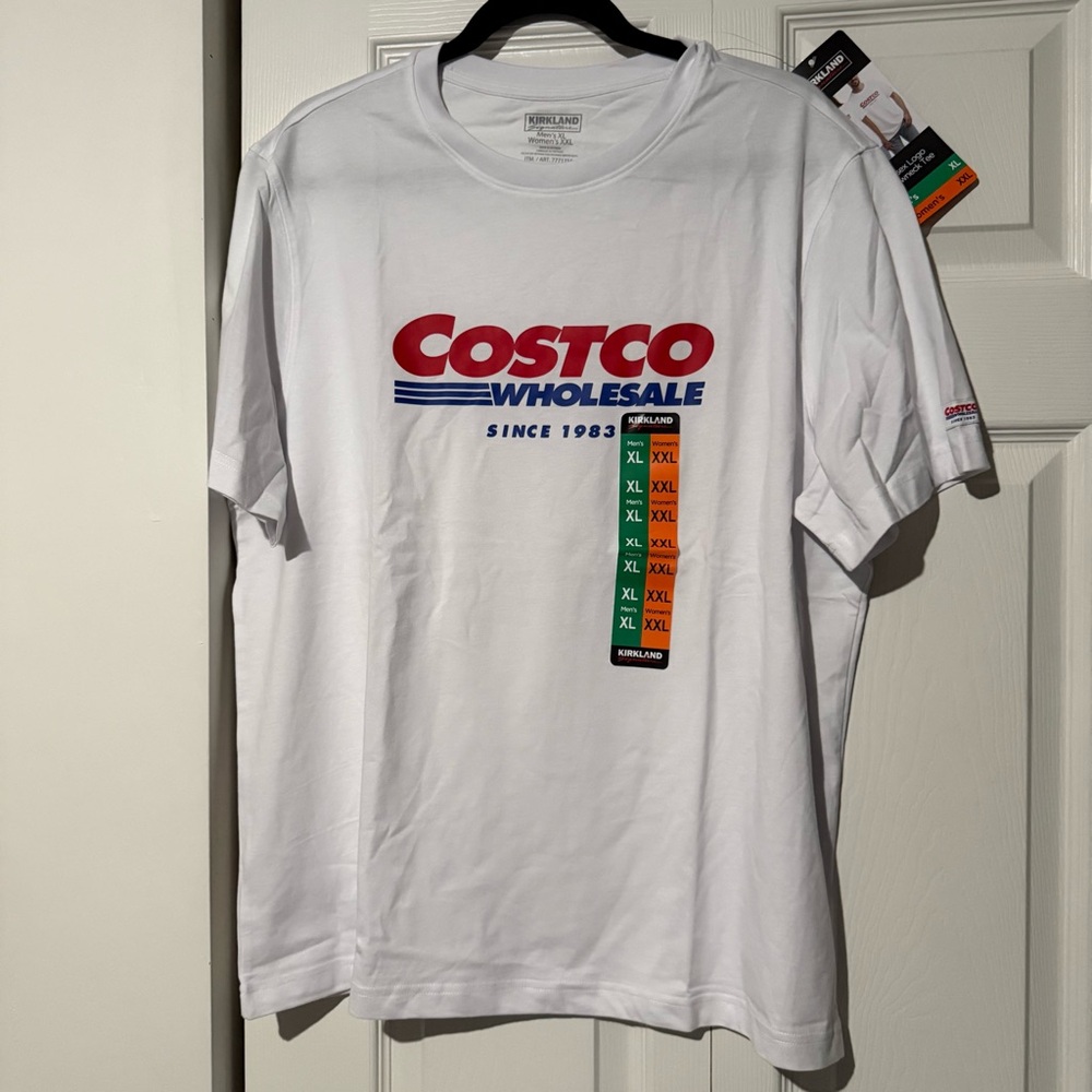 Costco Kirkland Signature Unisex Logo Crewneck Tee, White, Men’s XL Women’s XXL